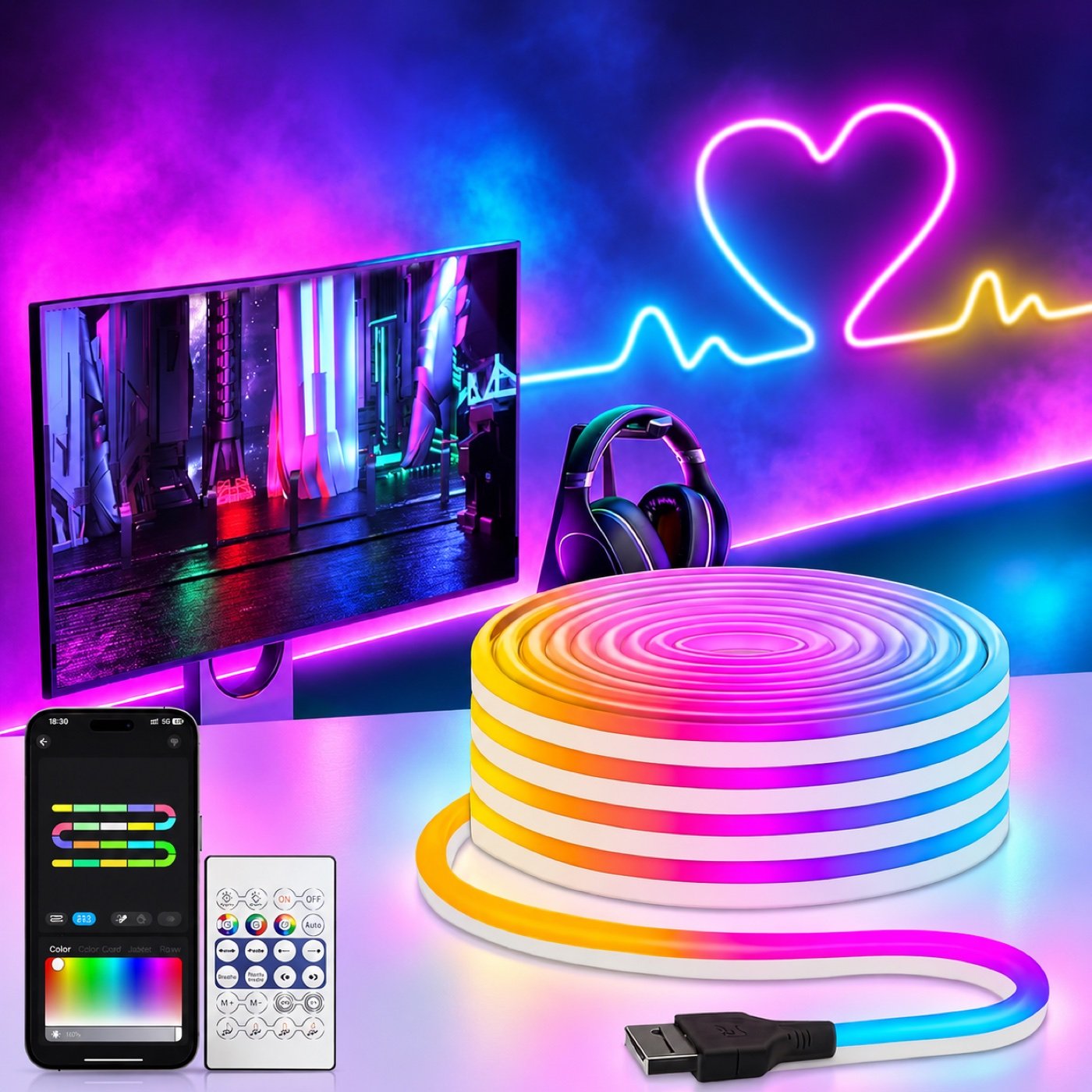 Gesto RGB neon LED strip for a warm gaming battlestation