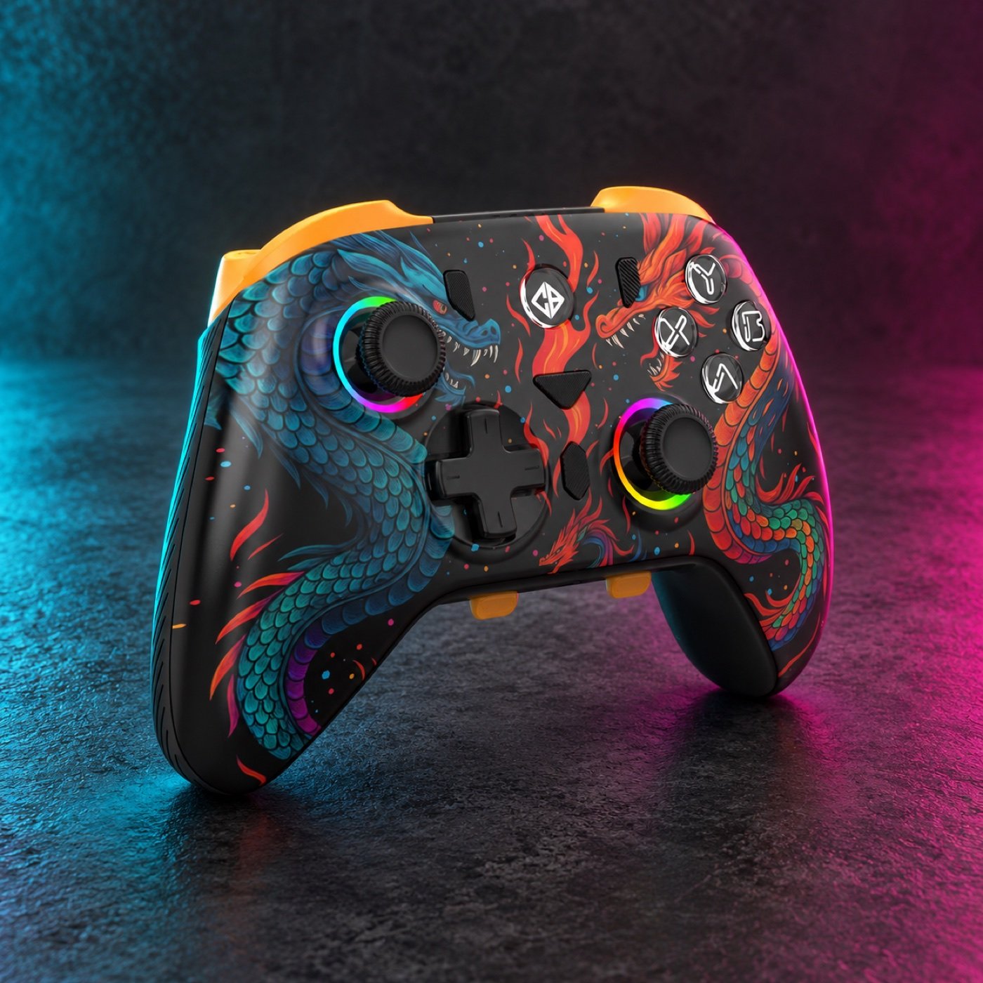 Cosmic Byte Drakon controller with colorful dragon design