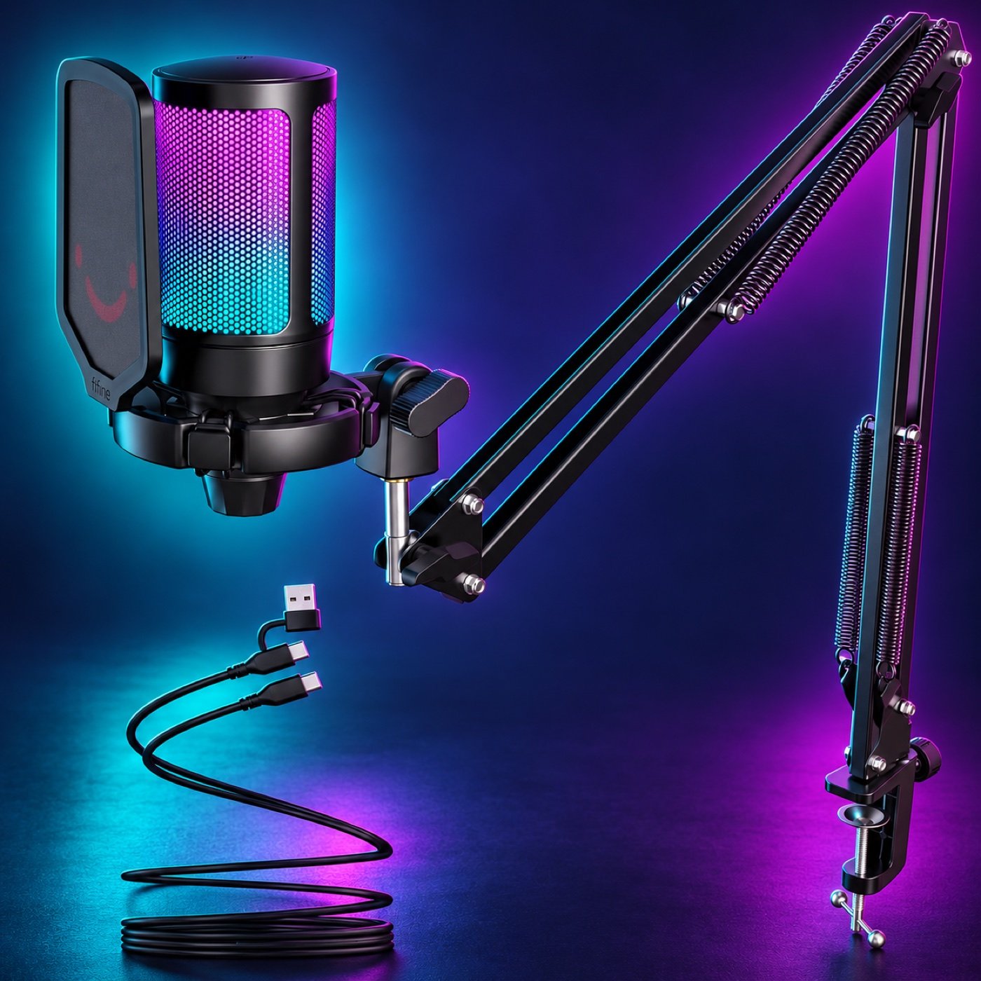 FIFINE A6T RGB streaming microphone with boom arm