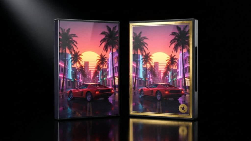 Two game cases compared, standard and premium gold edition
